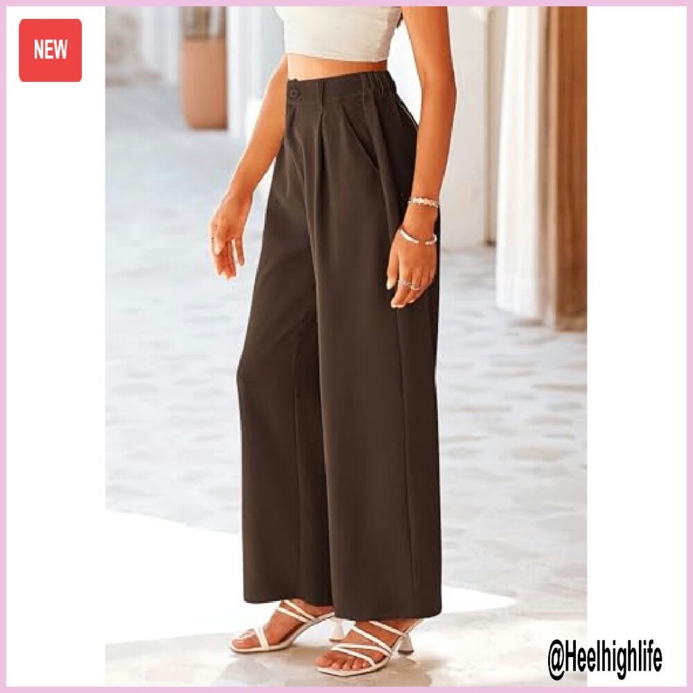High Waisted Wide Leg Work Pants Women Business Casual Trousers - Picture 6 of 8